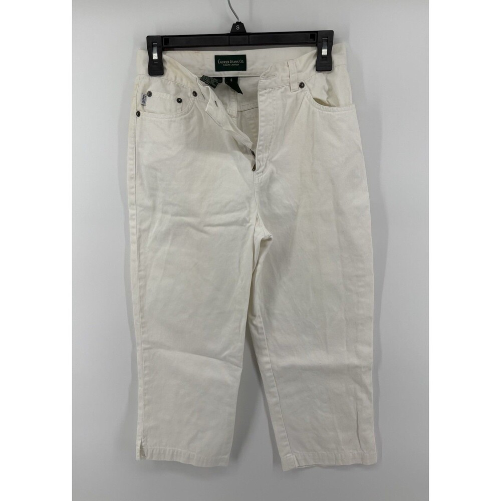 Y2K Vintage Ralph Lauren White Capris Women Cotton Crop 21” Inseam Size 4